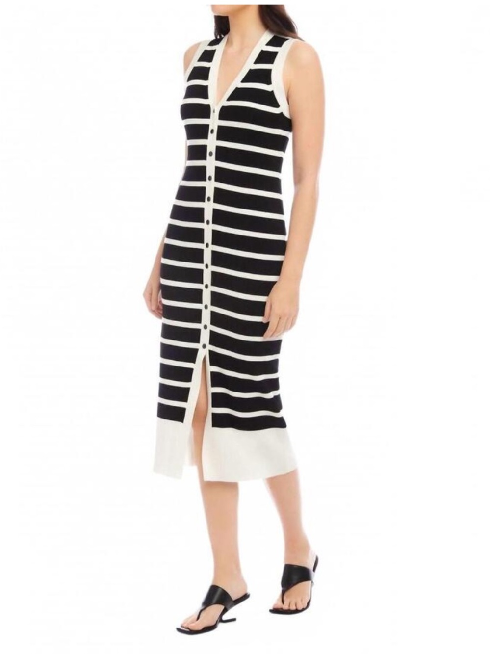 NEW FIFTEEN TWENTY Jenna V-neck Sweater Black & White Striped Dress - LARGE L